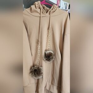 Faux Fur Pom Pom Bag Charm in Brown and Cream